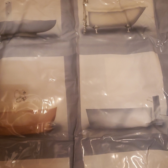 Blue Bathtub Print Shower Curtain & XL Rubber Bath Mat Set 15x27 NWOT/NWT - Picture 2 of 4